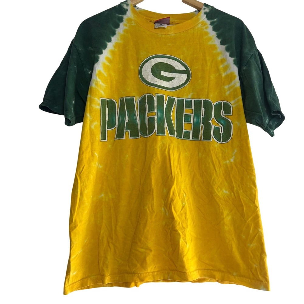 NFL Green Bay Packers T Shirt Mens Yellow Green Tie Dye Graphic L